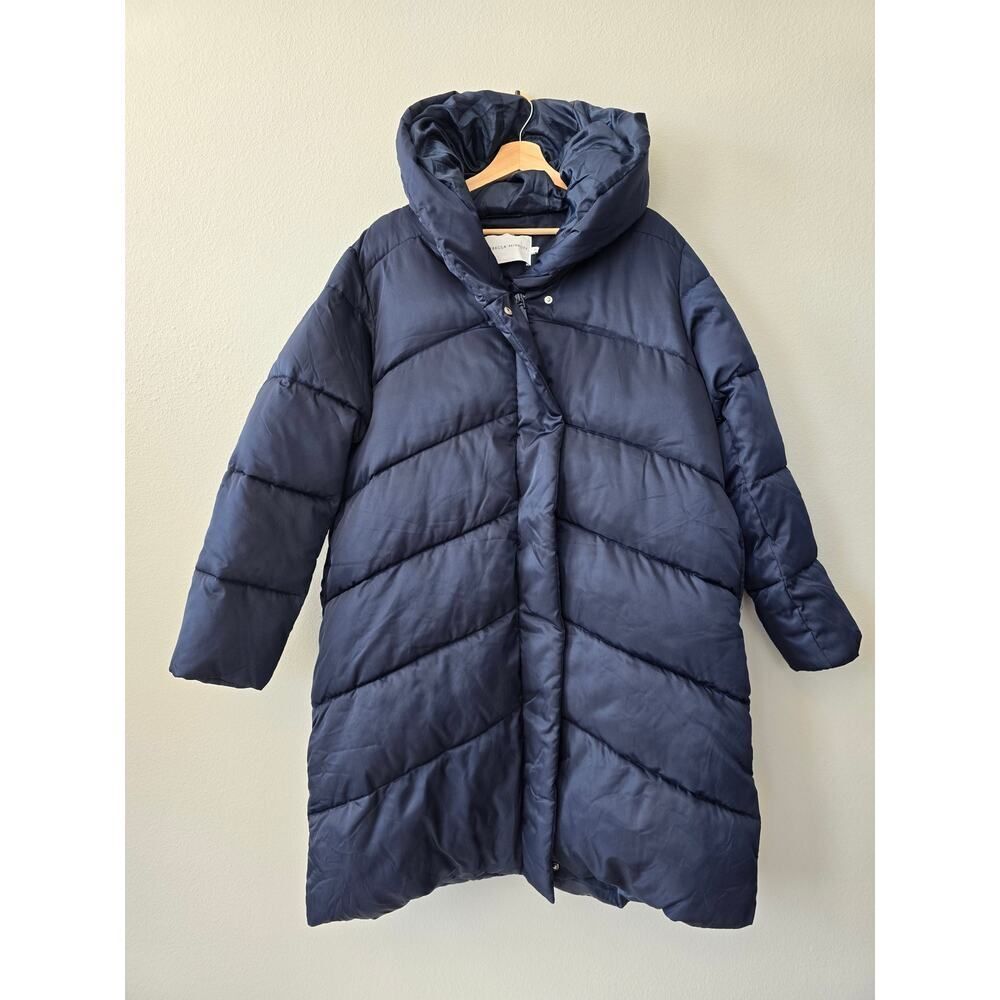 Rebecca Minkoff Navy Hooded Quilted Vegan Down Puffer Coat XL NWT Cozy Outwear